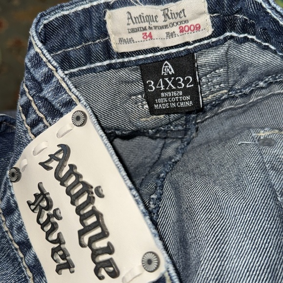 Antique Rivet 34x32 Mens Denim Blue Relaxed Jeans - Picture 14 of 15